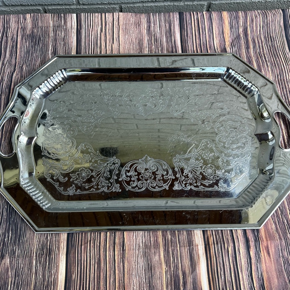 Cory Glass Coffee Brewer Co. Chrome Brass Serving Tray 20" Floral